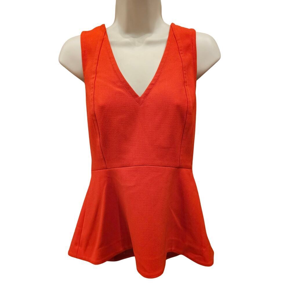 LEIFSDOTTIR Orange Hara Peplum Top Sz 2 Sleeveless V Neck career business casual